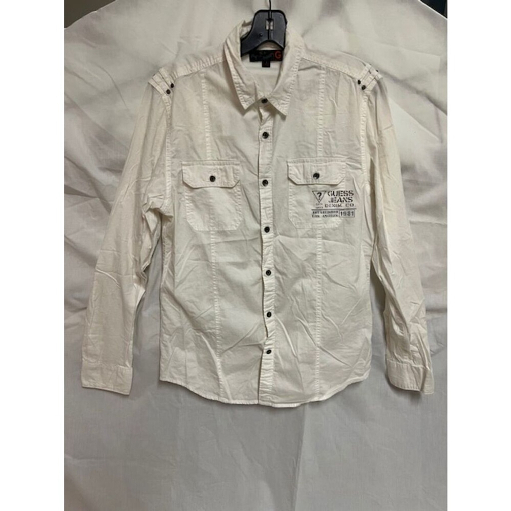 G by Guess Jeans Y2K Mens White Button Up Shirt Size Small